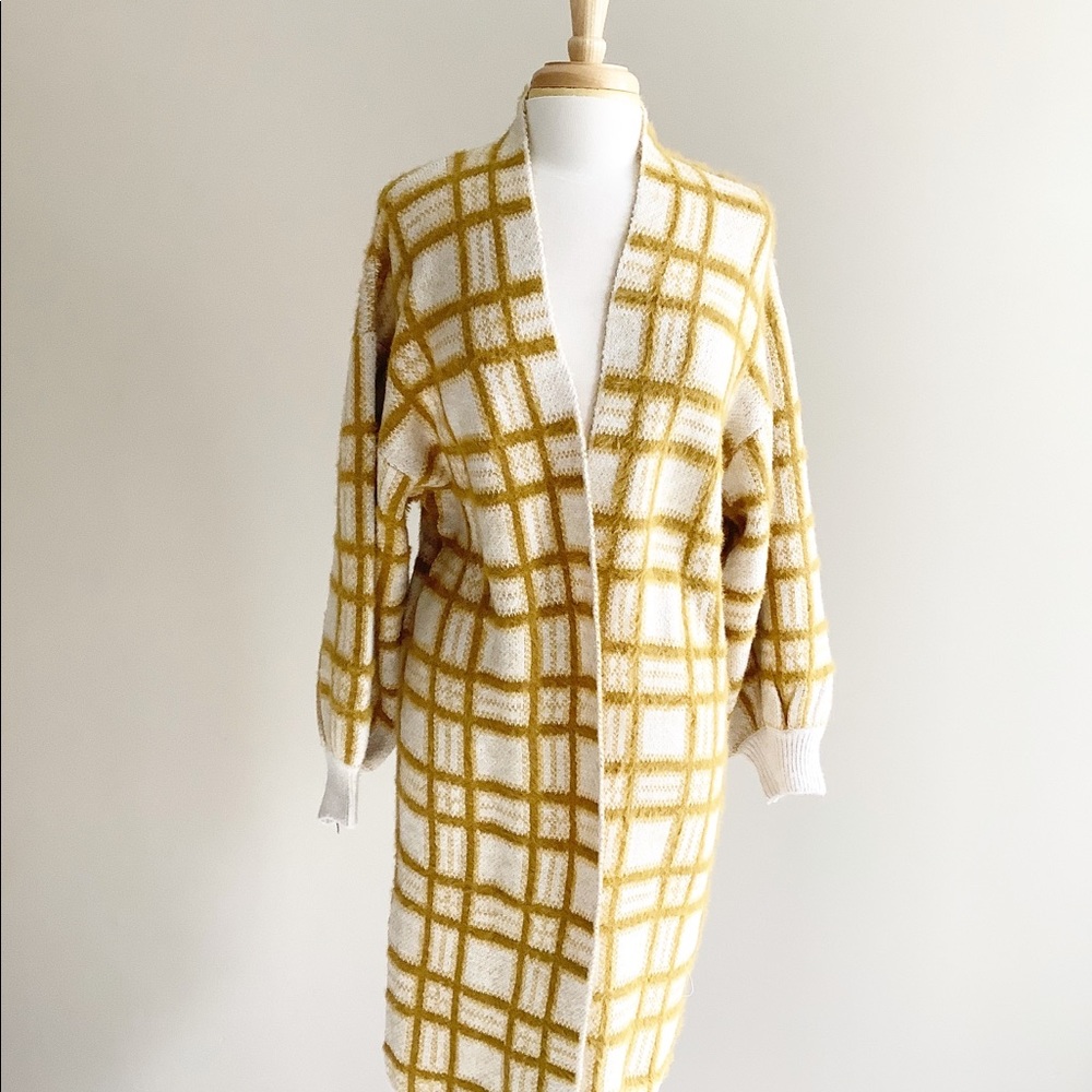 Anthropologie Yellow Windowpane Cardigan Sweater - Picture 3 of 8